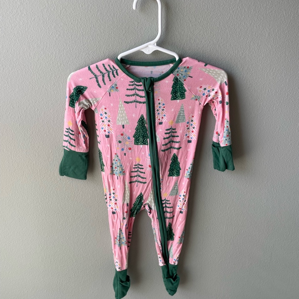 Little Sleepies bamboo viscose Zippy romper in the Pink Twinkling Trees print